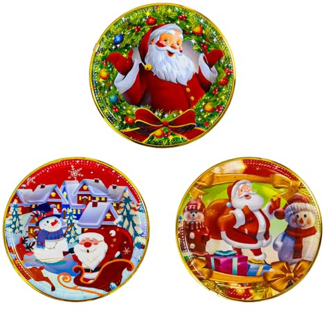 KEELYY Weihnachtsteller 3er-Set, 28.5cm Ø Gebäckteller Wiederverwendbare Teller für Weihnachten, Nikolaus, Advent, Dekoteller mit weihnachtlichen Motiven, Tischdekoration für Weihnachten