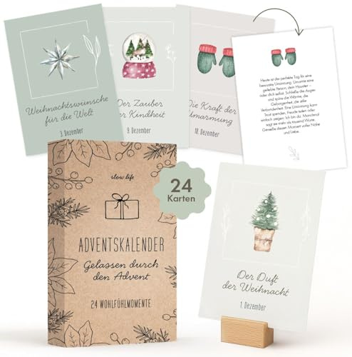 Calendrier de l'Avent 2025 pour femmes - 24 cartes d'affirmation pour adultes - Calendrier de Noël avec dictons de motivation - Calendrier de table pour l'amour quotidien de soi et la pleine