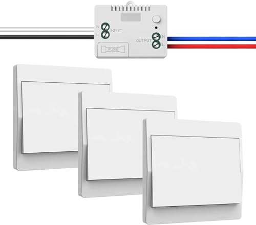 Kit d'interrupteur sans fil 230 V - Interrupteur sans fil autonome sans batterie - Interrupteur mural sans fil étanche avec récepteur - Portée jusqu'à 200 m - Intensité non variable (1 récepteur et 3