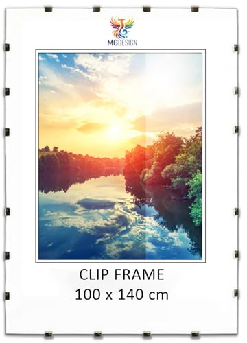 MG Design Cliprahmen 100 x 140 cm – rahmenloser Bilderrahmen mit Acrylglas & HDF Rückwand – für Fotos, Poster & Puzzle, vertikal & horizontal