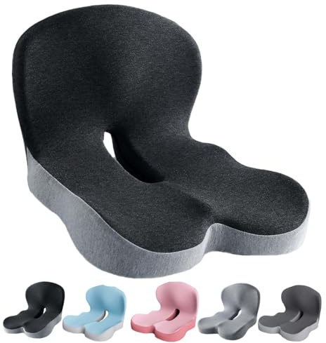 Generisk Celinva ortopedisk kudde, lastbilssittande kuddar för lång sittning, L-formad minnesskum-sits-kuddar med justerbar rem, ergonomisk svansben lumbar stöd (svart grå)