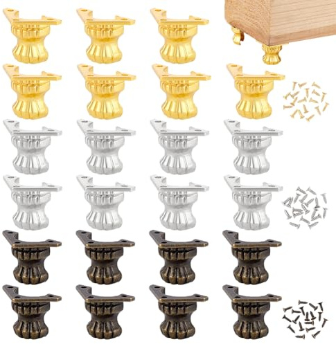 PH PandaHall 24 Pack Box Legs Feet, 3 Colour Decorative Feet Furniture Legs | Antique Box Feets for Jewellery Storage Wooden Crafts Christmas Wedding Home Decor, 1.4x1x0.7 Inch