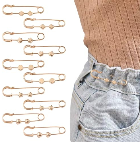 URROMA 10 PCS Pant Waist Tighteners,Adjustable Waist Buckle Set Reusable Jean Buttons for Loose Pants Cincher Clip for Jeans Skirts
