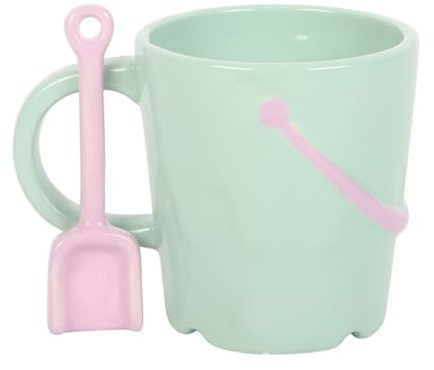 Something Different Wholesale Pastel Bucket Mug with Spade Spoon | 350ml Ceramic Novelty Mug | Coastal Beach-Inspired Gift | Quirky Tea or Coffee Cup