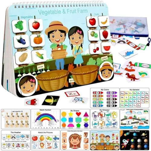 Gcroet Livre occupé préscolaire pour Les Tout-Petits, Apprentissage éducatif, Livre occupé pour Tout-Petits, activités interactives, Autocollant réutilisable pour Les - de 1 à 3 Ans, garçons e.