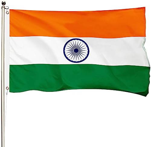 FSFLAG Drapeau de l'Inde Tiranga avec 2 œillets en laiton renforcé 400D, résistant à la décoloration, robuste et purement fabriqué à la main pour jardin, école, défilés, 1,8 x 3 m