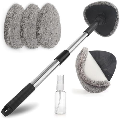 MOLIMOLI Nettoyant de Pare-Brise et Nettoyeur intérieur vitres Voiture avec poignée Extensible (46-62 cm), 3 Chiffons en Microfibre pour Un Nettoyage sans Traces, nettoyant articulaires à 180°