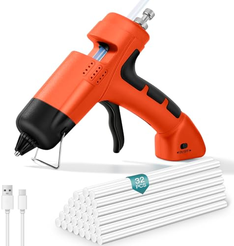 20W Cordless Hot Glue Gun with Type-C Charger, Fast Heating, Mini Glue Gun and Sticks Set with 32 PCS Glue Sticks,2600mAh Rechargeable,Ideal for DIY Crafts, Arts,Crafting Supplies,Home Repair