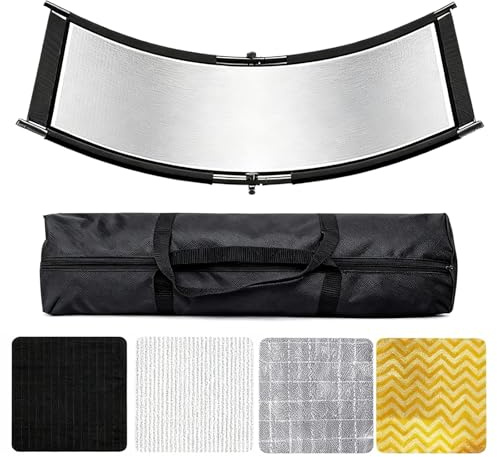 Reflector de luz Tipo U, Difusor LED para Estudio y Fotografía Reflector Curvo Grande de 105 x 50 cm con Estuche de Transporte en Negro Blanco Oro Plateado (Soporte de luz no Incluido)