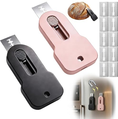 MinXin Lame Boulanger, 2 Pièces Lame Pain Boulanger, Lame Boulanger avec 10 Lames de Rasoir Acier Inoxydable, Magnétique Couteau à Pain pour Fournitures Fabrication de Pain, Bread Scoring Tool