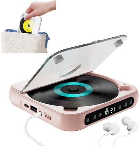 Portable Rechargeable CD Player with Speakers, Rechargeable Small CD Player, Hi-Fi Sound, Players A-B Repeat Bluetooth-Compatible Players USB AUX Playback CarPlayer