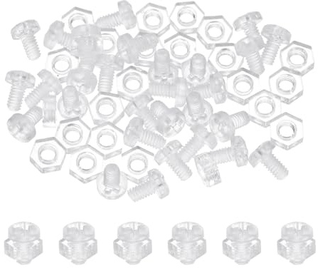 QUARKZMAN Kit De Tornillos De Acrílico Transparente M2.5x4mm Y Tuercas Hexagonales 30 Juegos De Tornillos Phillips De Cabeza Redonda De Plástico PC Con Rosca Métrica Gruesa Transparente