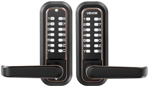 VEVOR Cerradura de Código Mecánica de Doble Cara con Teclado, 4 a 7 Dígitos sin Llaves, Aleación de Zinc, con Manija Husillos Bloqueo Automático para Puertas 35 a 65 mm, Entrada Garaje Exterior Jardín