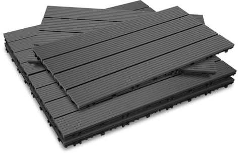 Jaxguom 6 stycken WPC terrassplattor, 30 x 60 cm WPC-plattor, trädgårdskakel med klicksystem, terrassbrädor, balkongplattor, klickplattor, terrassbrädor, vattentäta för terrass, för 1 m² antracit