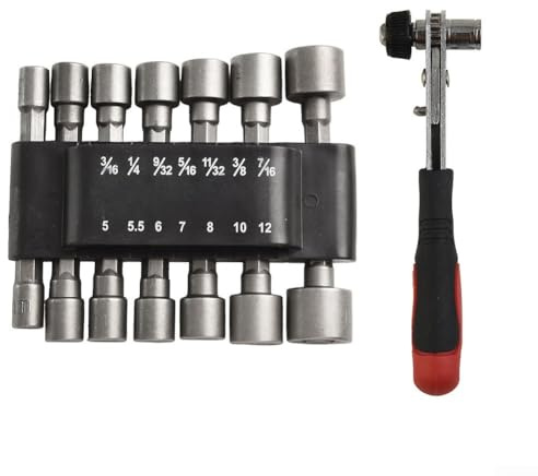 Ratchet Wrench and Socket Package with 1 4 Inch Drive and 6 35mm Adapter for Bit Use Available in Two Set Options (A)