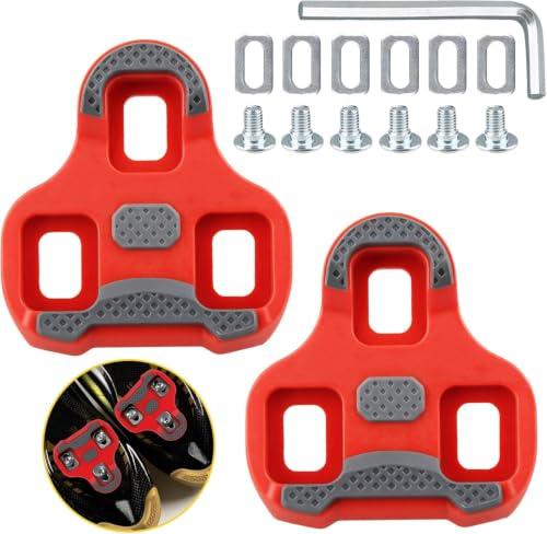 1 Paire Cales de Vélo pour Look Keo Pédales Vélo Rouge 9° Chaussures Route | Cales de Pédales Compatibles 3 Trous, Antidérapante avec Mémoire Position, avec Vis Rondelles et Clé Allen, Semelle en TPU