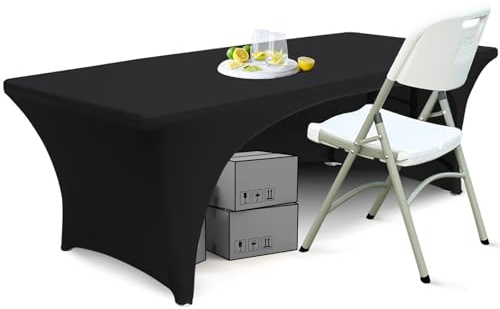 ABCCANOPY 6 ft Spandex Table Cover Open Back Fitted Tablecloth Stretch Washable Tablecover Table Topper for Rectangle Tables Black