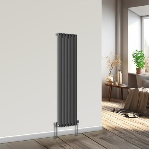 NRG Black 1600x354 mm Radiator Oval Column Single Panel Designer | Modern Radiator, Mild Steel, Energy Efficient Radiator, Wall Mounted, Central Heating Rad, for Living Room, Bedroom, Home