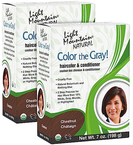 Light Mountain Henna Hair Color & Conditioner, Color the Gray - Chestnut Hair Dye for Men/Women, 2-Step Chemical-Free, Semi-Permanent Hair Color for White, Gray, and Blonde Hair, 7 Oz (Pack of 2)
