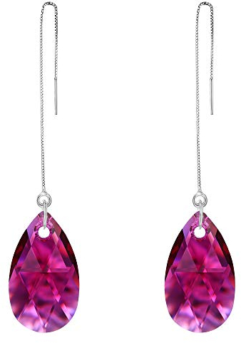 Ever Faith Plata de Ley 925 Simple Lágrima Drop Diario Ear Threader Colgante Pendientes Adornado con Color Fucsia Cristales