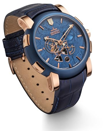 Kronsegler Meteorit Herren Automatikuhr Stahl - blau | Echtes Meteoritgestein | Blaues Zifferblatt – Lederarmband – Limitierte Edition