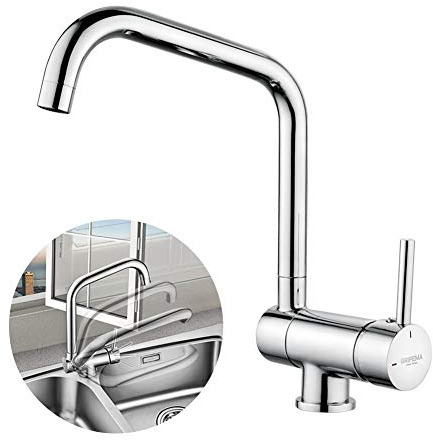 GRIFEMA GRIFERÍA DE COCINA-G4004 | Küchenarmatur - Wasserhahn Küche zur Vorfenstermontage, Hoher Auslauf(290mm) | Einhand-Spültischbatterie, vor fenster, 360° Schwenkbar, Chrom