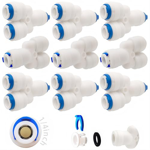 CESFONJER 1 to 2 1/4-Inch Reverse Osmosis Tubing Connector | Fridge Filter Plumbing Kit | 1/4 to 1/4 Pushfit Fittings | ro Water Filter Fitting | for Water Filter Dispensers(9 Pcs)
