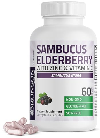 Bronson Sambucus Elderberry with Zinc & Vitamin C Triple Immune Support Complex Immune & Antioxidant Protection, Non-GMO, 60 Vegetarian Capsules