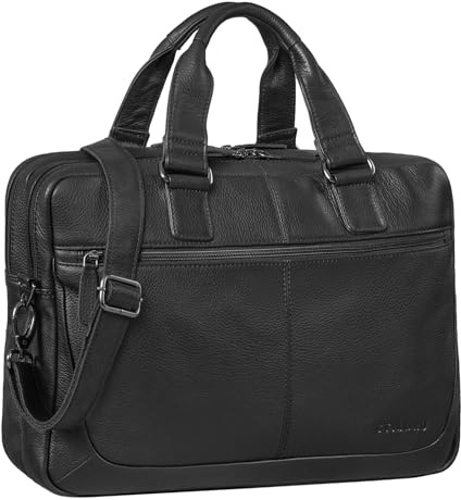 STILORD Lysander Arbeitstasche Leder Groß Vintage Aktentasche XL Bürotasche 15,6 Zoll Laptoptasche Office Bag Umhängetasche Aufsteckbar Echtleder Farbe:Obsidian schwarz
