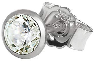 NKlaus Ohrstecker einzeln 333er Weißgold 8 Karat Zirkonia Weiß 5mm 1 Stück
