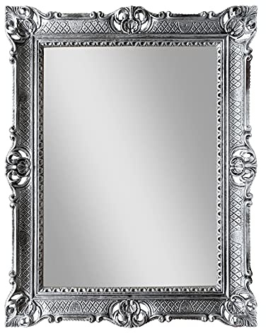 artissimo Wandspiegel Antik Silber Barock 90x70cm Prunk Spiegel Antik Friseurspiegel Badspiegel Flurspiegel Antik Spiegel 3057