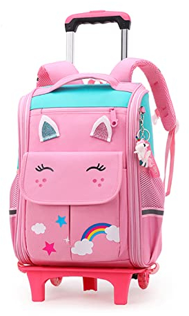 Zainetti per Bambini Zaino Scuola Elementare Zaini per Bambini Della Scuola di Rotolamento per Ragazze Borsone per Trolley a Ruote Zaino per Ragazze per Adulti per Laptop 6-12 Anni, Rosa
