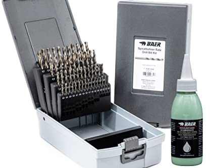 BaerCoil BAER Spiralbohrer Set HSSE inklusive Bohrpaste (0,1mm steigend) 1-6 mm - Spiralbohrersatz aus hochlegiertem HSSE/Cobalt Stahl - Spiralbohrerset - Bohrer - Extrembohrer