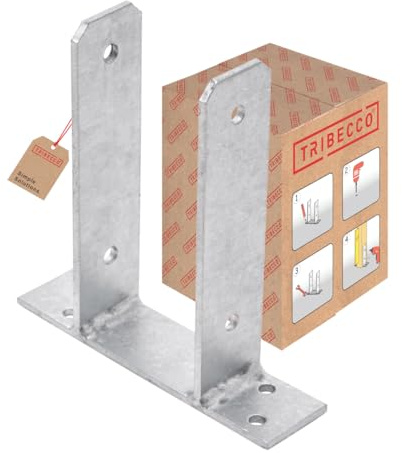 TRIBECCO U-Pfostenträger zum Aufschrauben, U-Stützenschuh 71 x 50 x H200 mm, für Vierkant-Holzpfosten, feuerverzinkter Stahl, Pfosten-Verankerung zum Aufdübeln
