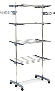 UMUZI CLEANING Hoher Wäscheständer mit 4 Ebenen, Platzsparender Wäscheturm zum Wäsche Aufhängen & Trocknen, Mobiler Clothes Drying Rack mit Rollen, 19,32 m