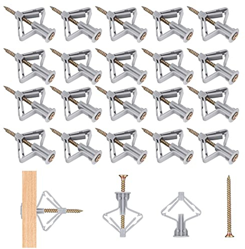 120 Pcs Plasterboard Wall Plugs and Screws(60 Anchor+60 Screw), Plasterboard Fixings Screws and Butterfly Type Expansion Wall Anchors, Anti-Rotational Plasterboard Cavity Wall Fixings