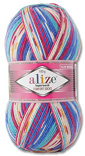 Wohnkult Alize 100 g Superwash Comfort Sockenwolle 33 Farben zur Auswahl EIN-/Mehrfarbig (7654)
