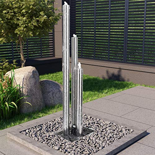 Gecheer Pool-Fontäne Gartenbrunnen Springbrunnen Zierbrunnen Wasserfall Wasserspiel Brunnen für Garten Terrasse Balkon Silbern 48x34x153 cm Edelstahl