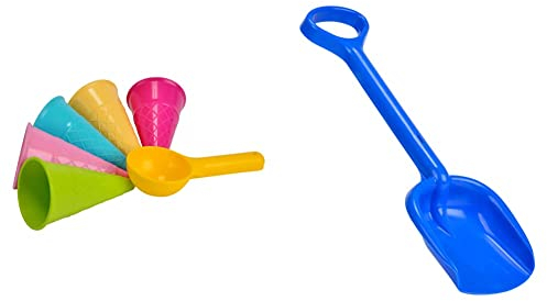 Simba 107108605 - Sandformen EIS, 5 Waffeln, 1 Portionierer, Sandspielzeug, 15cm, Geschenkset, Sandkasten, Mehrfarbig & 107124097 - Kunststoff-Schaufel, 41cm, ab 10 Monate