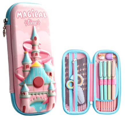 FEIFEI'S BOW 3D-Federmäppchen für Mädchen und Jungen, Prinzessinnenschloss, großes Federmäppchen, hohe Kapazität, wasserdicht, Schulbedarf, Geschenke, Schloss,Kinder, Marvel-Prinzessin, ELSA, groß