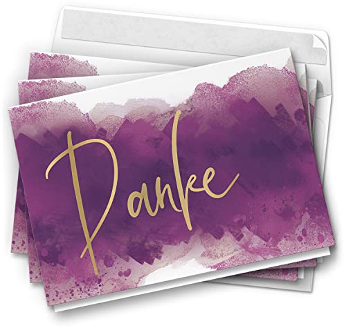 10 Dankeskarten mit Umschlag - Motiv Aquarell Lila - moderne Klappkarten Danksagungen, Danke sagen, bedanken, Dankeschön Karten