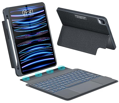 Funda para iPad Air de 10.9/11 pulgadas de 4ª/5ª generación y Pro 11 de 1ª/2ª/3ª/4ª generación (2018,2020,2021,2022) con soporte para lápices, teclado retroiluminado desmontable con soporte, combo de