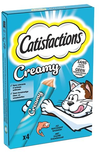 Catisfactions Creamy Friandises pour Chat – Goût Saumon – Récompenses pour Chats Adultes et Chatons – Pack de 4 sachets de 10 g (Lot de 11)