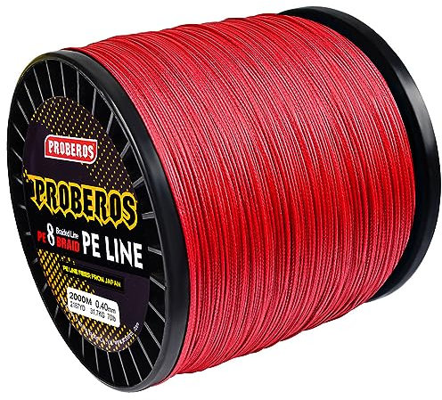 HACLEN 8-Fach Geflochtene Angelschnur, 6-300Lb, 2000M(2187Yards) Ultradünn, Sensibel, Präziser Wurf, Weicher Und Geschmeidiger, Abriebfest, Keine Dehnung, Kein Memory,Rot,40LB/0.28mm