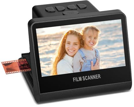 Jerbiaby Digitaler Filmscanner mit großem 5-Zoll-Bildschirm, 22 MP Film- und Diascanner, eingebautem 16-GB-Speicher konvertiert S/W/135/110/126 KPK-Negative und Super 8/Monochrom-Dias in JPEG-Fotos