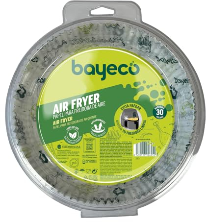 Bayeco Airfryer - Papel de Freidora de Aire - Pack 30 uds - 20cm - Antiadherente - Adaptable a cesta cuadrada y circular - Apto para hornos y microondas