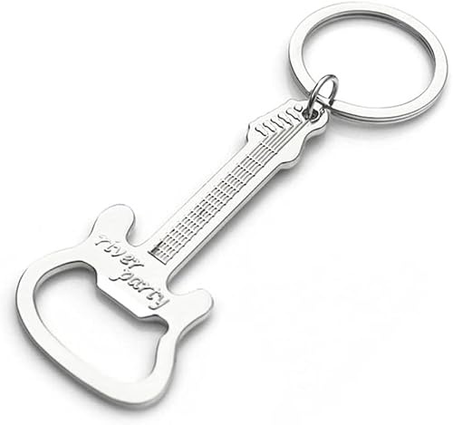 F reedale Silver Guitar Shaped Soda Beer Bottle Opener Keychain Novelty Beverage Bottle Opener Key Ring, Music Lovers Gift