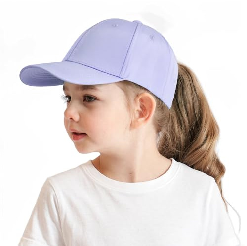 AIDIER Baseball Cap für Mädchen und Jungen, Alter 3-8 Jahre, Violett, Snapback Cap mit Pferdeschwanz Loch, Sommer Sonnenschutz Hut, Unisex, Anpassbar, Einfarbig, Polyester/Cotton, Baseball, Golf