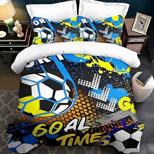 PORJDN Fußball Bettwäsche Sets Kinder,Kissenbezug 80x80cm,Fußball Bettwäsche Set Jungen und Mädchen 3D Effekt Fussball Druck Microfaser Bettbezug. (Style B, 135x200cm)