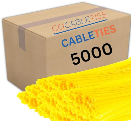 Gocableties Yellow Cable Ties, 300mm x 4.8mm, Bulk Pack of 5000, 12” Premium Nylon Zip Ties, Multi-Purpose Plastic Tie Wraps, Secure Self-Locking Mechanism, for Home, Garden, Office and DIY